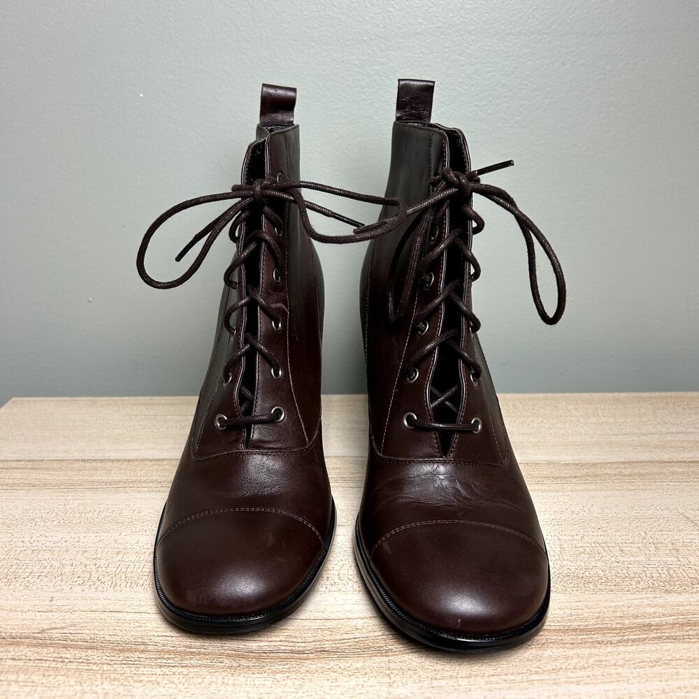 Apostrophe Tootsie Heeled Ankle Booties Brown Leather Victorian Style Shoes 8.5 - Picture 2 of 12